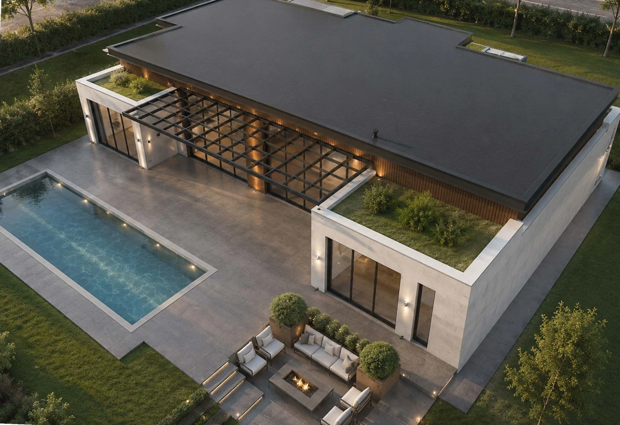 Gölbaşı Doğa Villaları havuz ve çatı görünümü